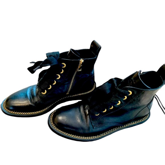 NIB Zadig & Voltaire Laureen Chain Welt Leather Boot Noir w/ gold trim MSRP$498 - Picture 4 of 16